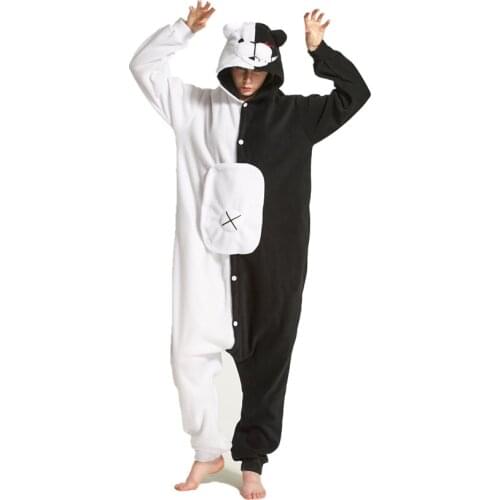 Adults Polar Fleece Kigurumi Monokuma Bear Anime Onesies Pajamas Cosplay Costume for Halloween and Carnival Party