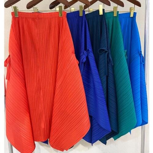 High Waist Skirt For Women Plus Size 45-75kg 2021 Summer New Design Stretch Miyake Pleated Solid Colour All-Matched Midi Skirts
