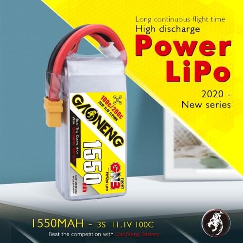 Gaoneng GNB 1550MAH 11.1V 100C / 200C 3S Lipo Battery Rechargeable XT60 Plug Connector For RC Models Multicopter Frame Accs