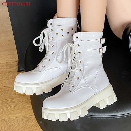 2021Black white Motorcycle boots winter platform Ankle boots for women High heels boots Ladies Casual sneaker Short boots shoes