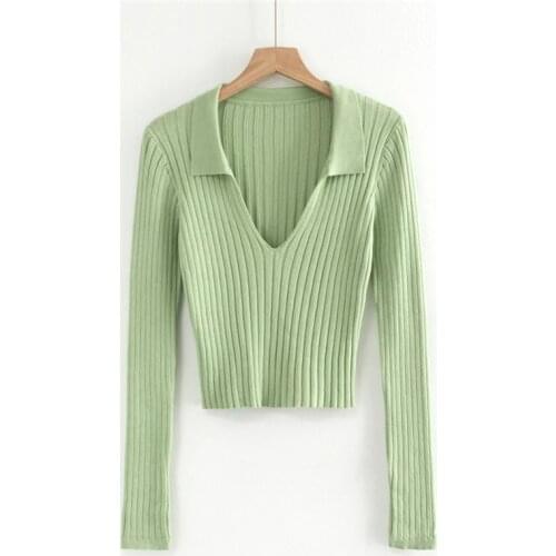 Fall tops for women knitted solid ribbed top long sleeve white polo shirt women purple elegant black crop top slim sweet 2020