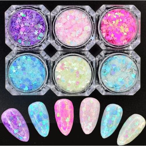 1 Box Nail Glitter Flakes Sparkly 3D Star Moon Heart-shaped Colorful Sequins Spangles Polish Manicure Nails Art Decorations