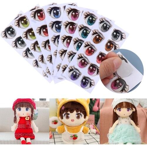 10Pairs Cute Cartoon Eyes Stickers Anime Figurine Doll Face Organ Paster Long Eyelashes Eyes Clay Decals DIY Doll Accessories