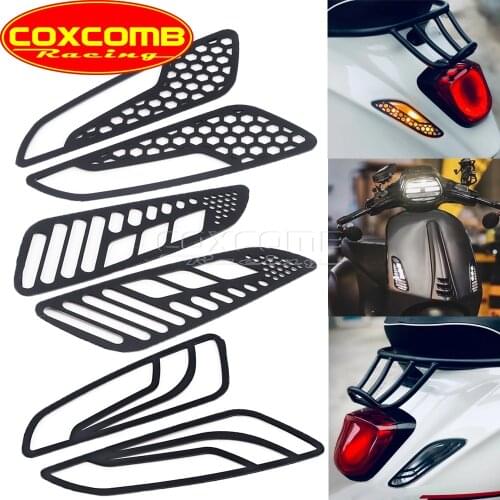4pcs Front+Rear CNC Aluminum Turn Signal Indicator Light Lamp Grill Protector Covers For Vespa Sprint Primavera 150 All Year