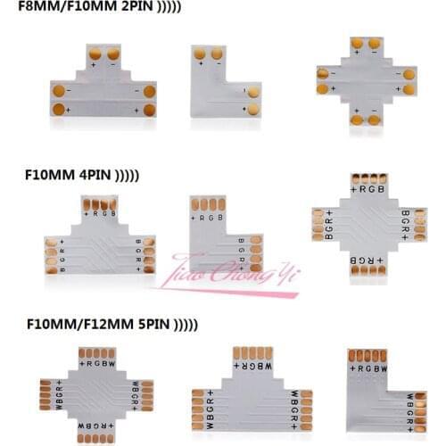 50pcs L T X Shape 8mm 10mm 12mm 2pin 4pin 5pin Single Color RGB RGBW LED Strip Corner Connector PCB Board Splitter Connector