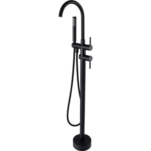 Free ship Matte black Bathroom Floor Mount Bath Clawfoot Tub Filler Faucet Handshower Bathtub tap