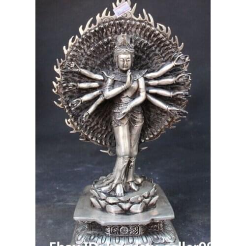 Decoration bronze factory outlets Tibet Silver 2" Chinese Silver 1000 Arms Avalokiteshvara Kwan-yin Goddess Buddha Statue