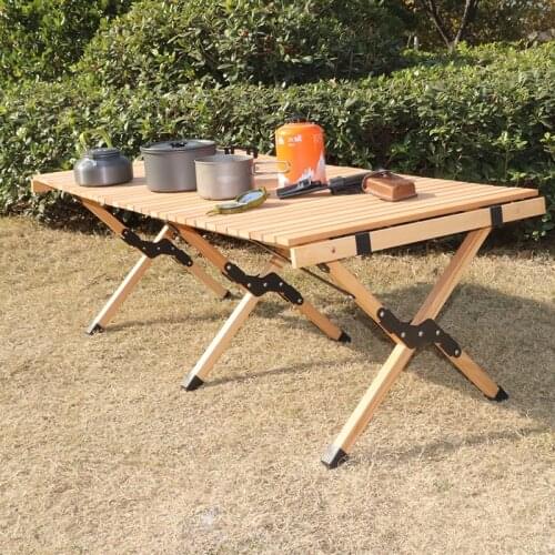 Wood Roll Up Portable Table for Outdoor Camping, Picnics, Beach w/Carrying Bag