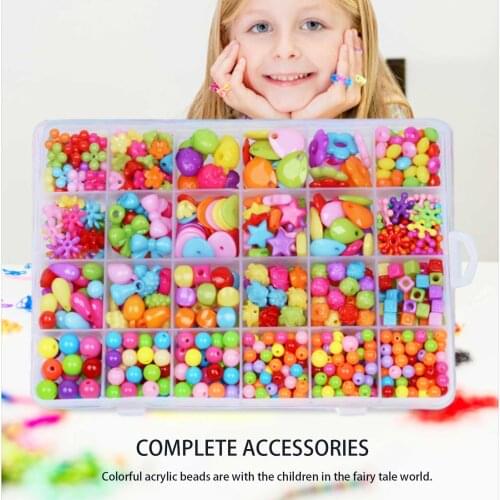 7 Styles Kids Acrylic DIY Handmade Beaded Toy Set 24 Different Shapes Colorful Beads Box Jewelry Making Toys Educational Toys