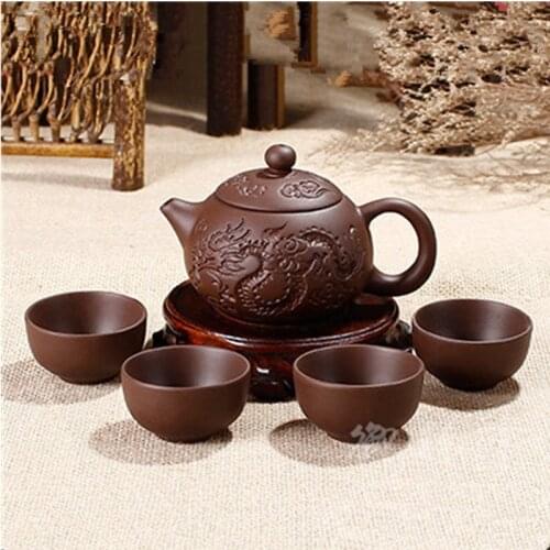 Clay Kung Fu Bule 150 Ml Yixing Zisha Bule Chinese Porcelain Tea + 3 Copies Kung Fu Cup Handmade Tea Dragon Ceramic Kettle