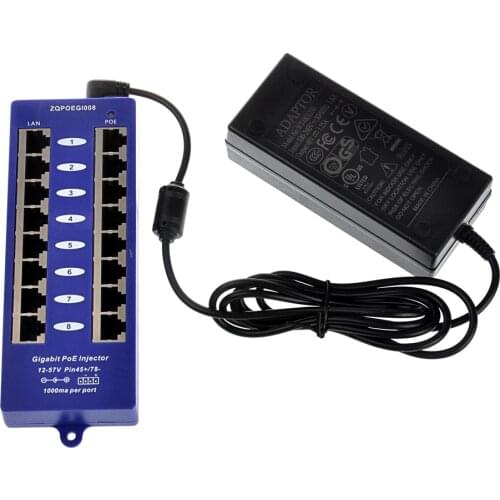 GPOE-8-48V60W 8 Port Gigabit Passive Power over Ethernet Injector for Ubiquiti Mikrotik include power adapter