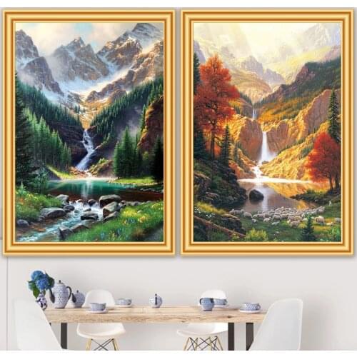 Sale DIY 5d Diamond Painting Waterfall Landscape Kit Full Drill Square Round Embroidery Mosaic Art Picture of Rhinestones Decor