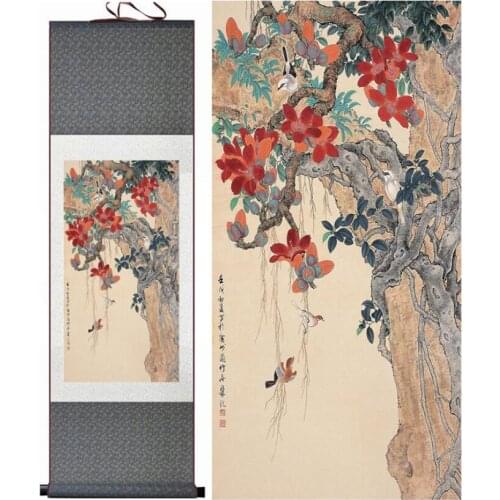 Birds and flower painting silk scroll painting traditional birds and flower painting Chinese birdsPrinted painting