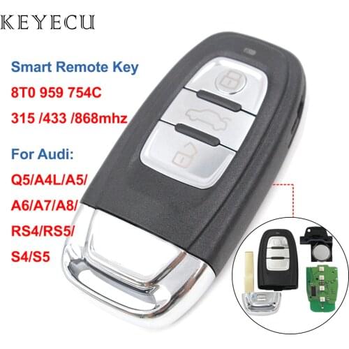 Keyecu 8T0 959 754C Smart Remote Key Keyless Entry 3 Buttons 315/ 433/ 868MHZ for Audi Q5 A4L A5 A6 A7 A8 RS4 RS5 S4 8T0959754C