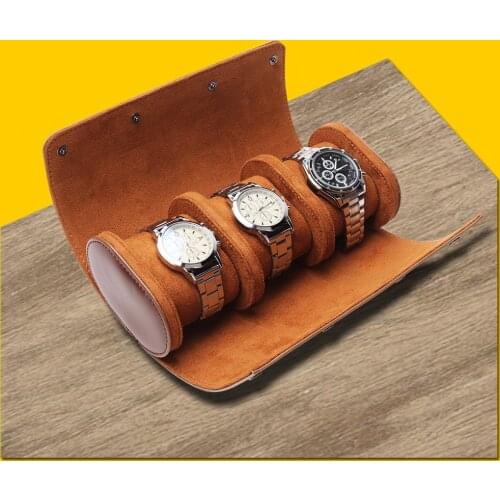 Leather Watch Roll Boxes Cylinder Storage Cushion Organizer Luxury Gift Box Travel Watches Case Portable Protect Travel Pouch