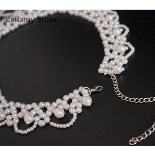 Hand made Japanese Lolita pearl bow lace collar