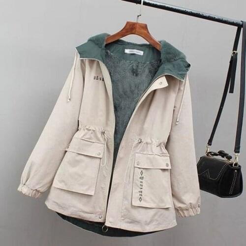 2021 Spring New Womens Jacket Velvet Thick Warm Outwear All-match Casual Short Loose Windbreaker Female Hooded Coat Plus Size