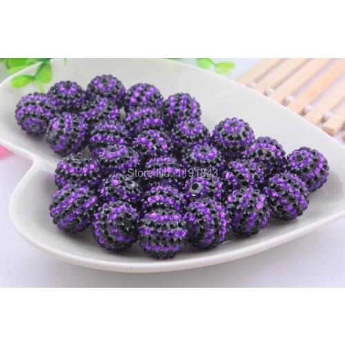 Kwoi vita Black with Purple Strips Color 20mm 100pcs Chunky Resin Rhinestone Beads Ball Orange for Kids Jewelry