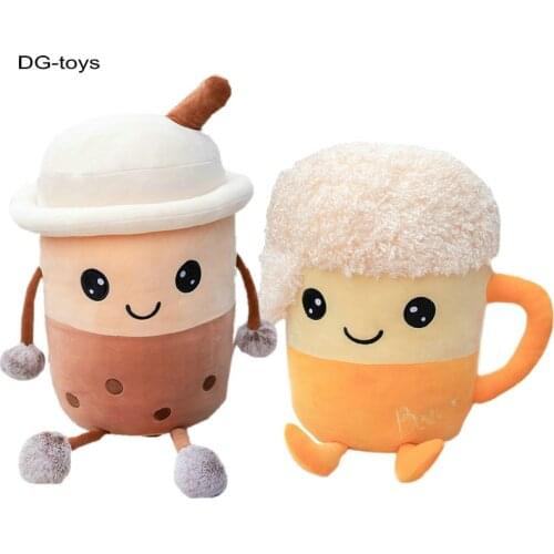 Cute Beer Plush toy Soft Stuffed Milk Tea Cup Doll tapioca balls Bubble Tea Stuffed Pillow Cushion Cute Birthday Gift For Kids