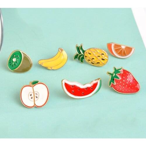 Cute Fruits Pins Cartoon Watermelon Kiwi Strawberry Orange Banana Apple Pineapple Fruit Brooch Pin Badge Vintage Gift