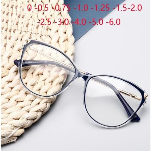 0 -0.5 -0.75 To -6.0 Anti Blue Rays Myopia Eyeglasses Finished Women Cat Eye Short-sight Eyewear Prescription Okulary Korekcyjne