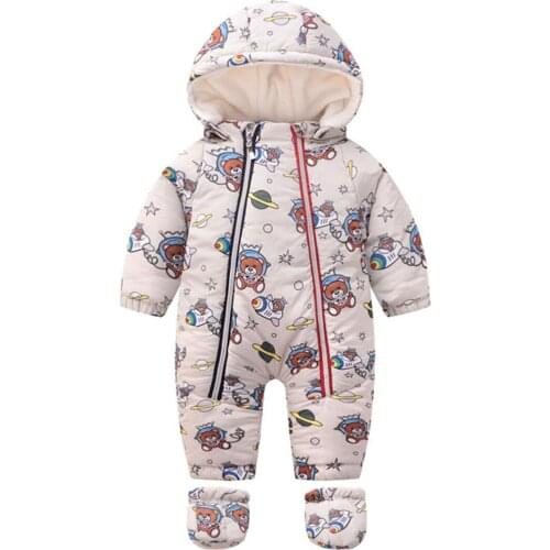 2021 Autumn Winter Newborn Rompers Hooded Warm Cotton Baby Boys Jumpsuit Toddler Girls Snowsuit Infant Baby Girl Overalls