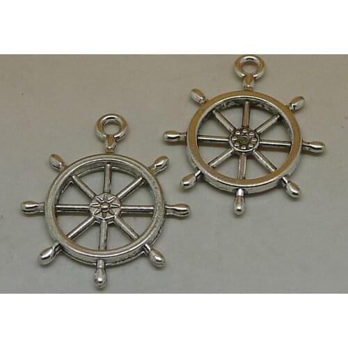 Nevstop 100Pcs/lot Vintage Bronze Rudder Pendant Anchor Charms 24x28mm Ocean Sailing Charm DIY Accessories