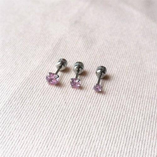 Stainless Steel Colors Beauty AAA Pink Zircons Screw-Back Stud Earrings