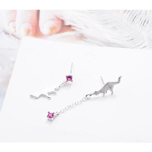 New Brushed Cute Cat Crystal 925 Sterling Silver Temperament Personality Fashion Female Dangle Earrings SEA373