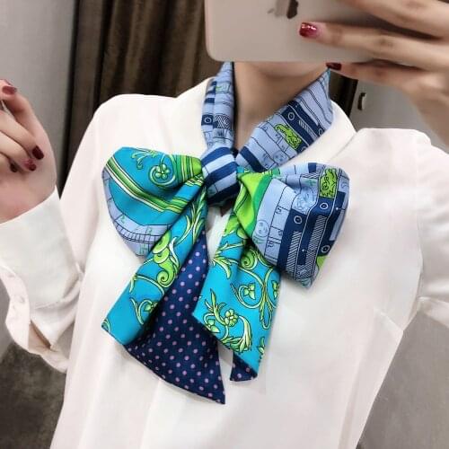 2019 New Design Luxury Double-deck Twill Dot Print Long Silk Scarf Women Fashion Neckerchief beautiful Silk Scarves For Ladies