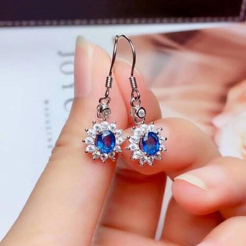 Shilovem 925 silver sterling real Natural sapphire stud earrings fine Jewelry party trendy new party plant 4*5mm me0405811agl