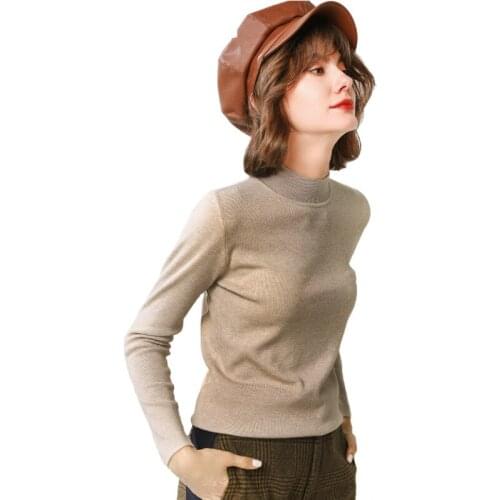 Spring Women Long Sleeve Knitted Sweater Half Turtleneck Solid Casual Office Lady Pullover Autumn Comfy Slim Bottoming Clothing