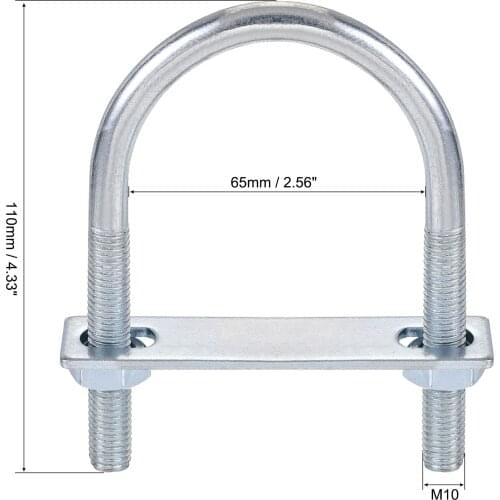 Uxcell Round U-Bolt 2.56"(65mm) Inner Width 110mm Length Steel M10 with Nut, Plate 1 Set