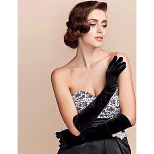 Vintage black velvet bridal gloves 45cm * 10cm elbow length gloves women banquet dress accessories