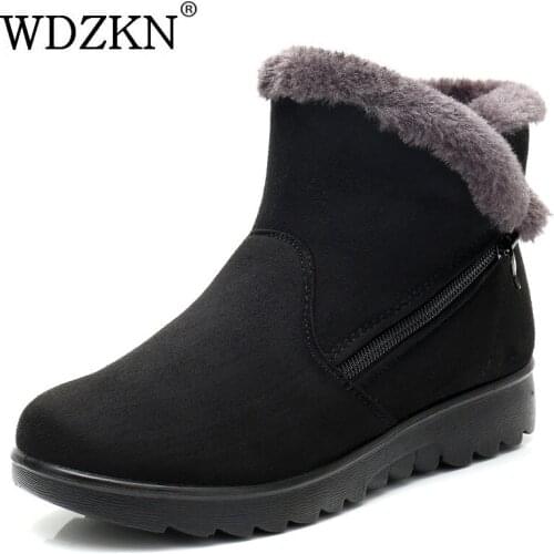 WDZKN 2021 Winter Snow Boots Women Warm Shoes Comfortable Zipper Thick Plush Ankle Boots For Women Flat Boots Botas Mujer H183