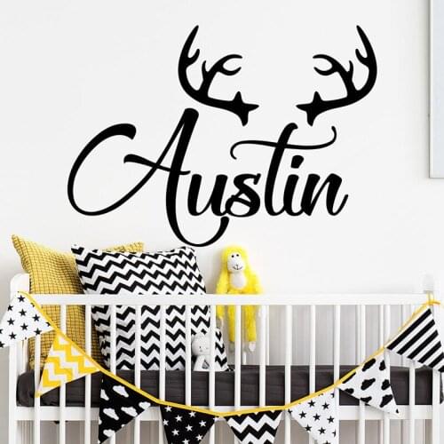 YOYOYU Custom Name Art Home Sticker Antlers Personalized Name Wall Decal Nursery Bedroom Kids Room Decorative Art Poster ZX436