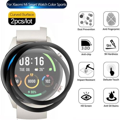 2pcs 10D Curved Edge Protective Film For Xiaomi Mi Smart Watch Color Sports Screen Protector SmartWatch HD Cover Soft FibreGlass