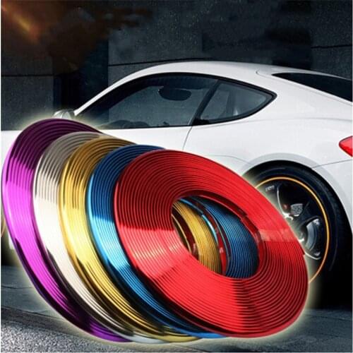 8M Car Grilles Decoration Strips Auto Wheel Protector Car-styling AccessoriesCar Wheel Sticker Tire Rim Strip Chrome Tape Goods