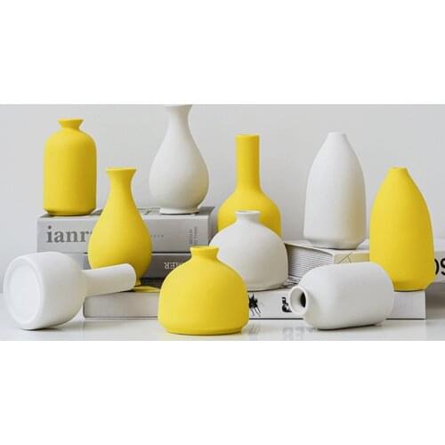 Yellow Ceramics Vase Solid Color Flower Vase Desktop Plant Pots Flower Arrangement Container Plants Bottle Nordic Ornament