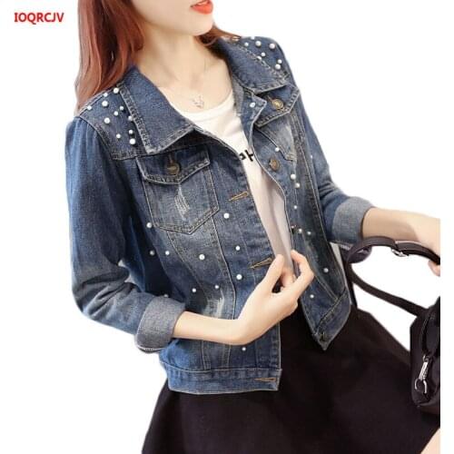 Large Size Womens Beading Denim Jacket 2019 Spring Autumn Short Slim Jeans Jackets Plus Size 5XL Ladies Basic Overcoat W883