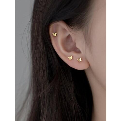 925 Sterling Silver Plating 14k Gold Simple Shiny Glossy Butterfly Earrings Women Korean Sweet Student Jewelry Accessories