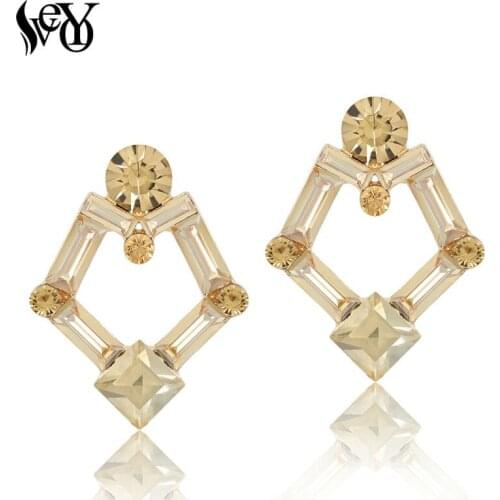 VEYO 6 Colour Novelty Stylish Geometric Rhinestone Stud Earrings for Women 2018 New Arrival Wholesale