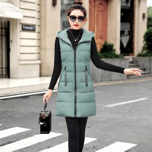 2021 New Autumn and Winter Cotton-padded Jacket Womens Mid-length Vest Womens Warm Sleeveless Outer Waistcoat