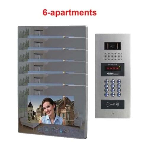 ZHUDELE New Arrival Building Multi-apartment 7" TFT Monitor Video Door Phone Video Intercom System for 6 Homes Password&ID Card