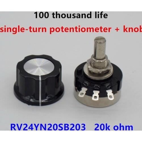 2pcs RV24YN20S B203 20k ohm Carbon film potentiometer single-turn potentiometer + 2pcs A03 knob