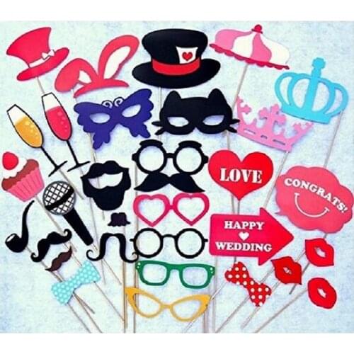 34PCS/set Wedding Photo Booth Props Party Decorations New catglass Supplies Mask Mustache for Fun Favors photobooth
