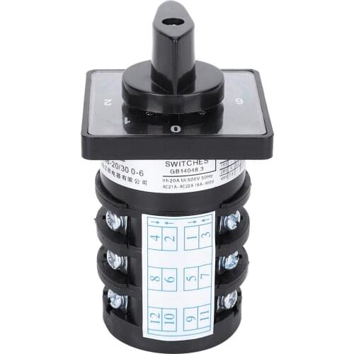 500V 20A 4W 7-Position 12 Terminals Locking Type 0-1-2-3-4-5-6 Cam Changeover plastic insulation Control Switch