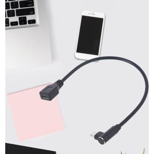 90 Degree Micro USB Male to Female Extension Cable Cord Compatible with Cellphone Mobile Phone Tablet and more