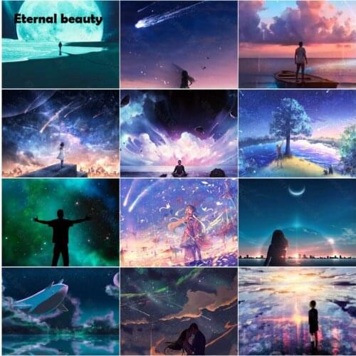 Diamond Painting Cross Stitch Kits Beautiful Sky Night View Tree Landscape Mosaic Art Diamond Embroidery Full Square Round Drill