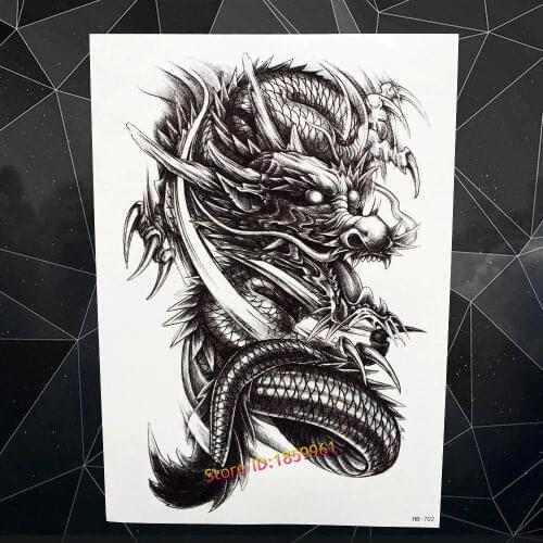 Large Black Dragon Flash Tattoo Body Art Sleeve Arm Temporary Tattoo Stickers 21x15cm Waterproof Tatoo Henna Car Styling Selfie